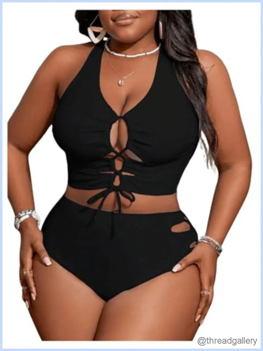 Plus Size High Waist Lace Up Bikini Set Two Piece Swimwear